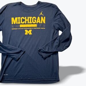 Jordan Brand Long Sleeve Shirt University of Michigan Wolverines Med Dri Fit Tee